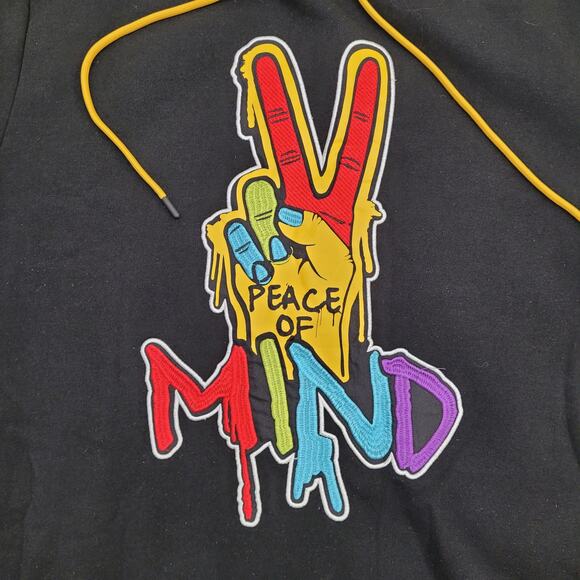 Peace Sign Hoodie Large 22x26 Embroidered Black - Picture 13 of 14